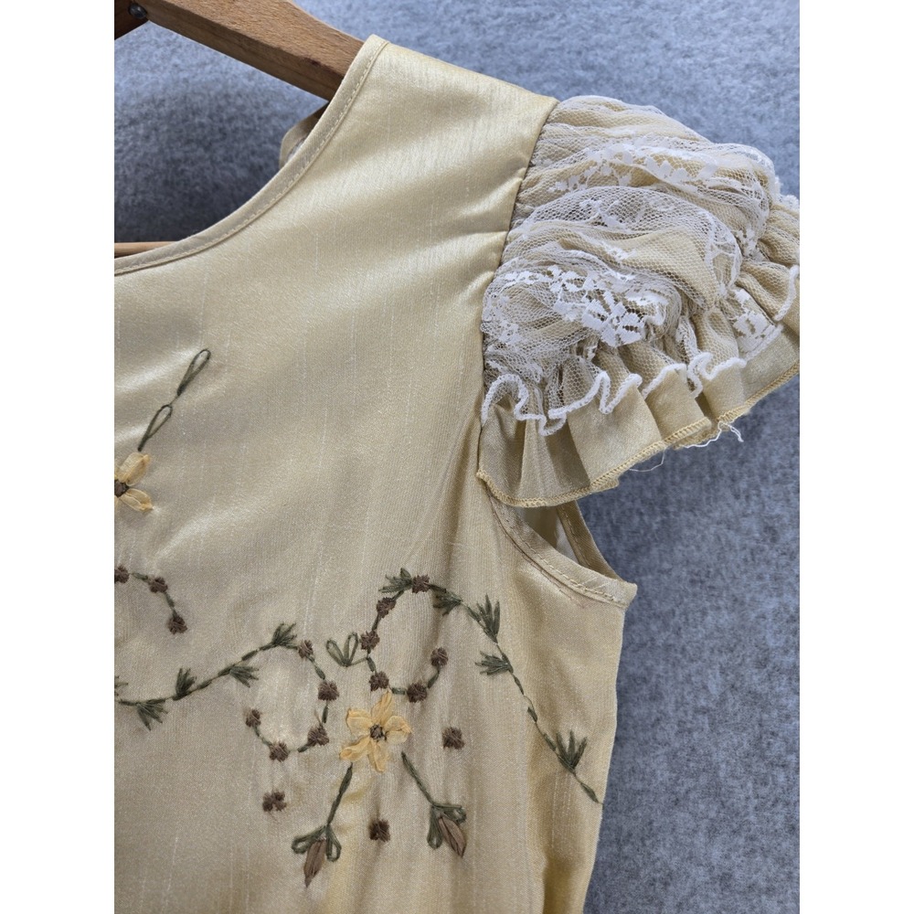 Vintage Style Victorian Girl Gold Doll Dress Embroidered Fabric Orchid 8 - Picture 3 of 8
